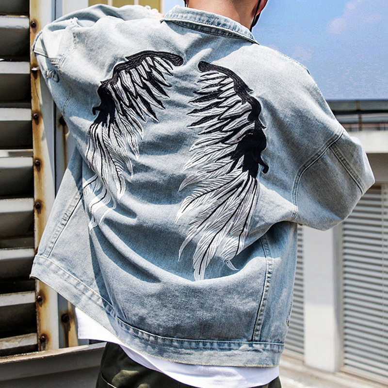 Denim Jacket with Embroidered Wings