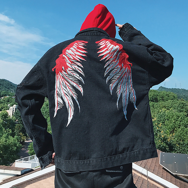 Denim Jacket with Embroidered Wings - Helloice Apparel