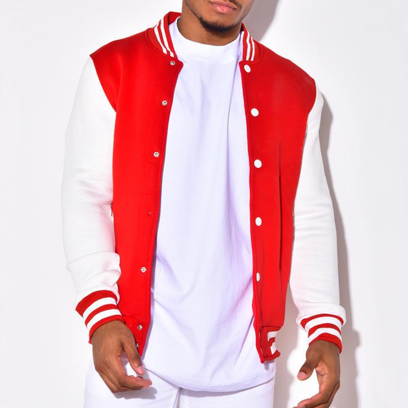 Color Block Stand Collar Baseball Jacket