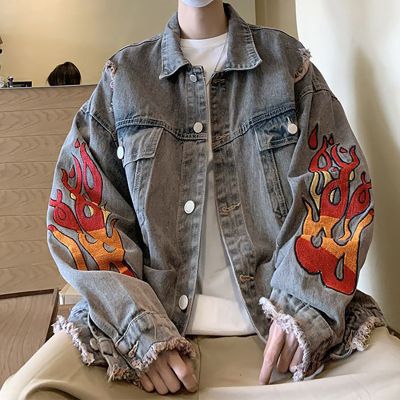 Flame Embroidered Denim Jacket