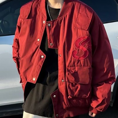 Red Irregular Bomber Jacket