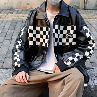 Motorcycle Checkerboard Couple PU Leather Jacket