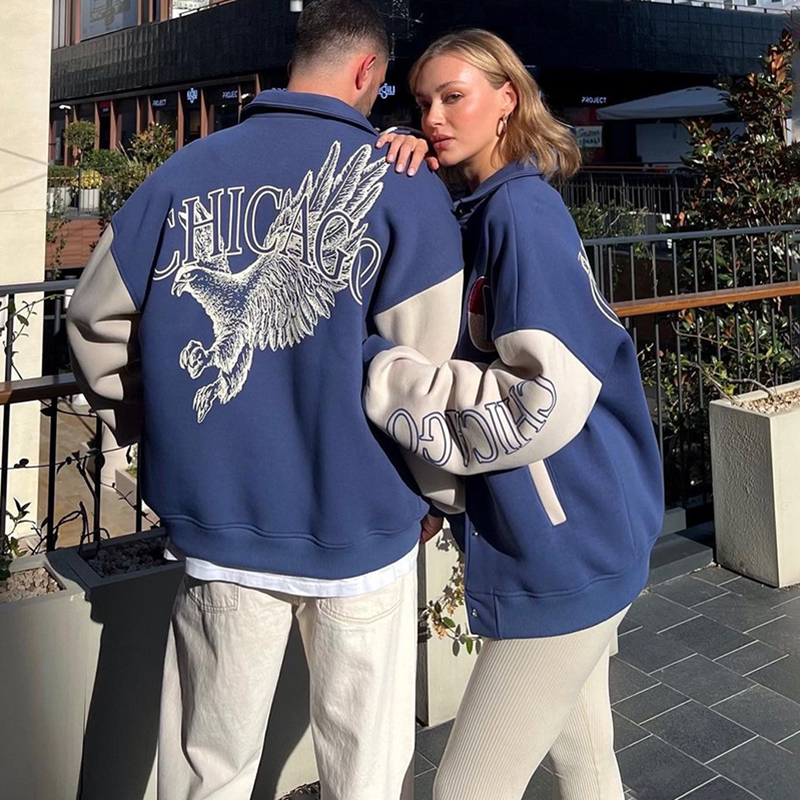 Unisex Printed Cardigan Long Sleeve Couple Baseball Jacket