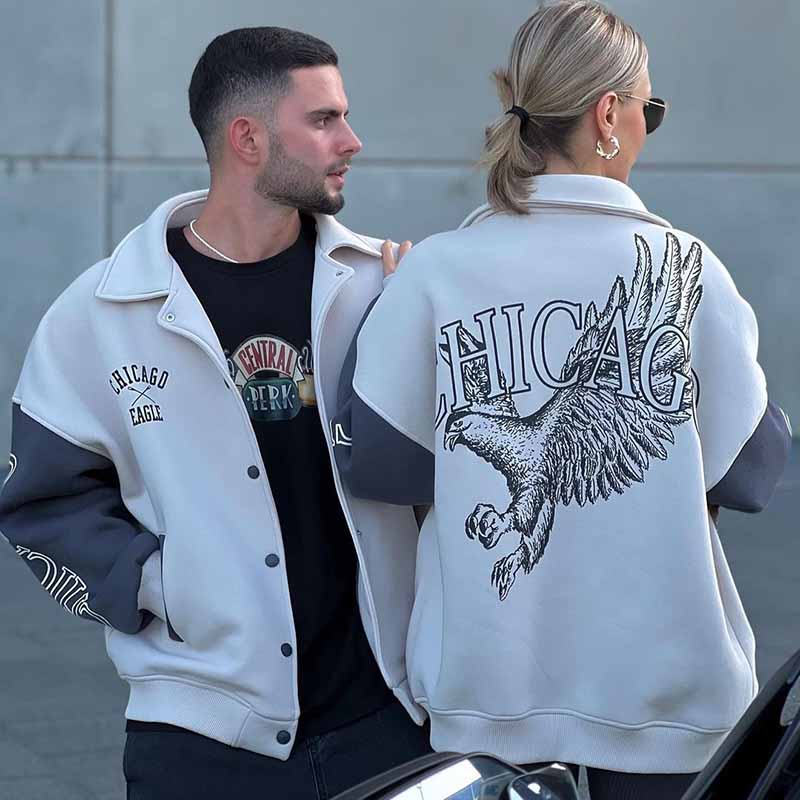 Unisex Printed Cardigan Long Sleeve Couple Baseball Jacket