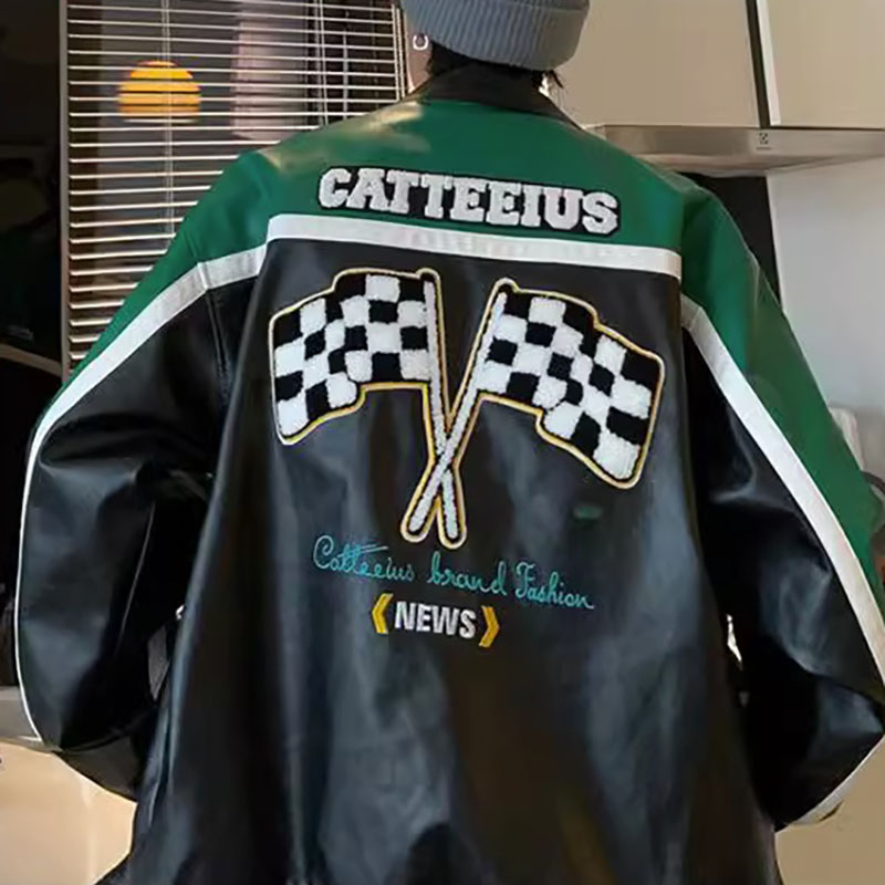 Unisex Embroidered Motorcycle Leather Jacket