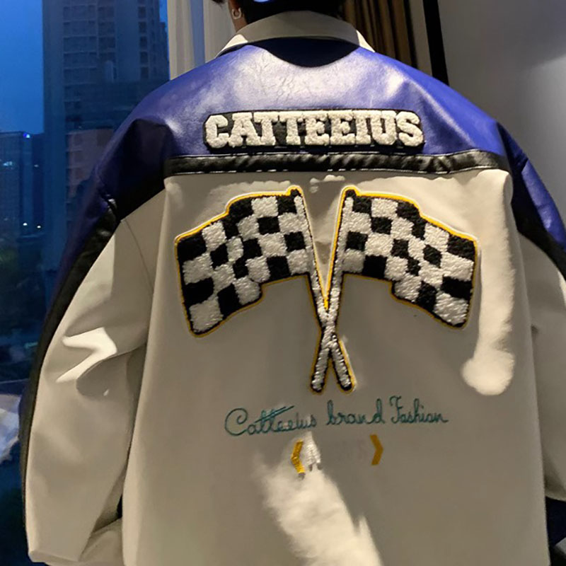 Unisex Embroidered Motorcycle Leather Jacket