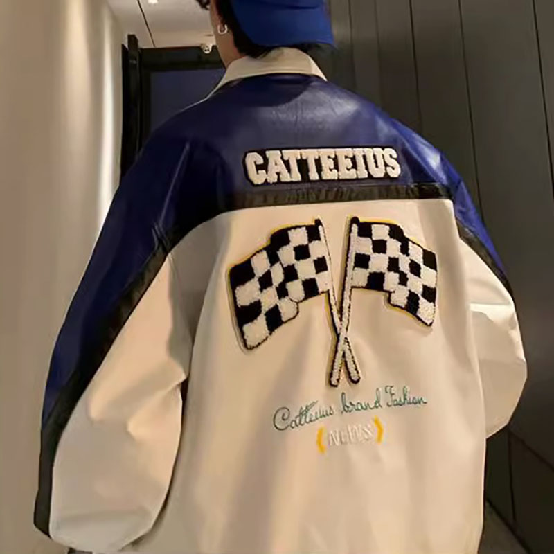 Unisex Embroidered Motorcycle Leather Jacket