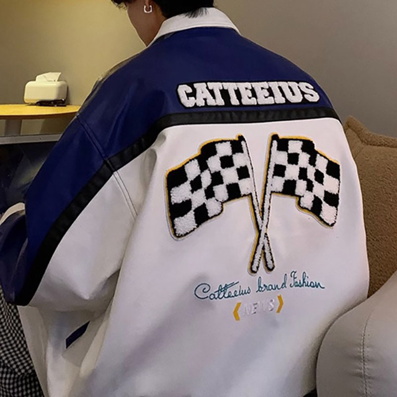 Unisex Embroidered Motorcycle Leather Jacket