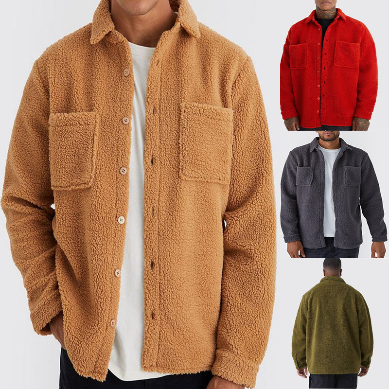 Polar Fleece Button Lapel Solid Cardigan Jacket