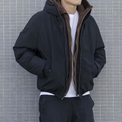 New Retro Hooded Warm Fake Two Piece Jacket