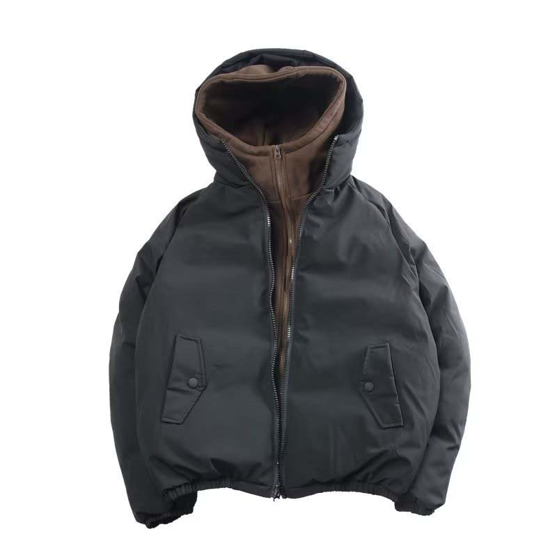 New Retro Hooded Warm Fake Two Piece Jacket