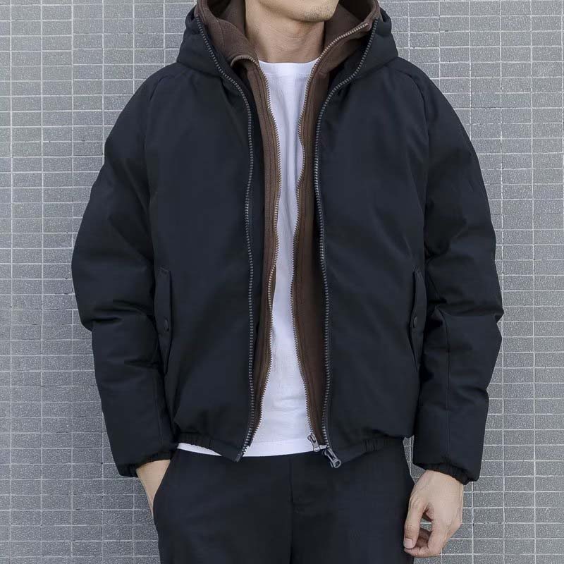 New Retro Hooded Warm Fake Two Piece Jacket