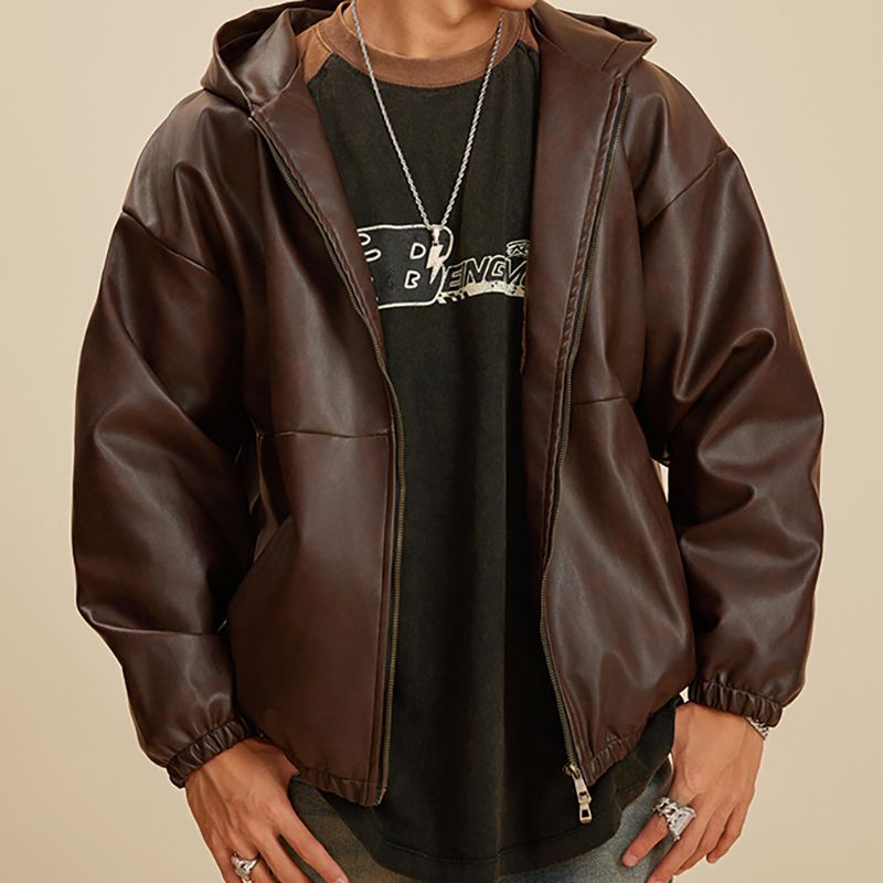 Retro Solid Color Leather Jacket