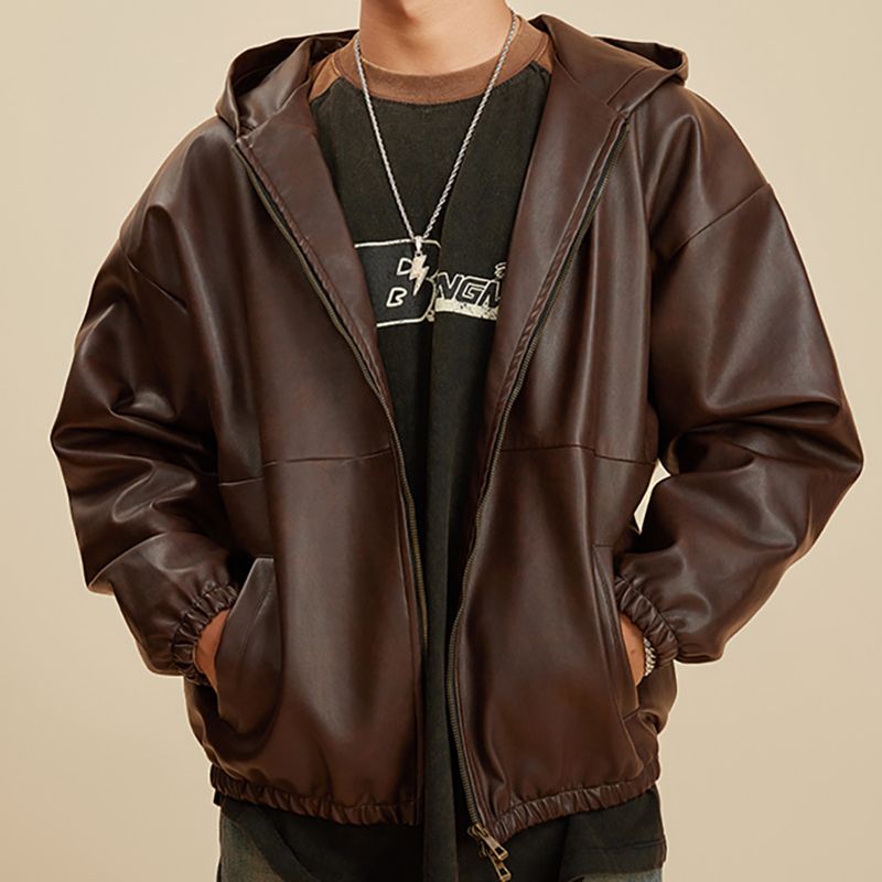 Retro Solid Color Leather Jacket