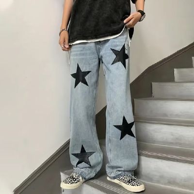 Chic Star Pattern Straight-Leg Jeans