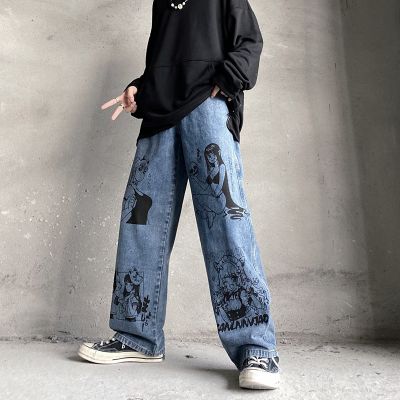Street Hip-Hop Retro Two-Dimensional Cartoon Print Jeans