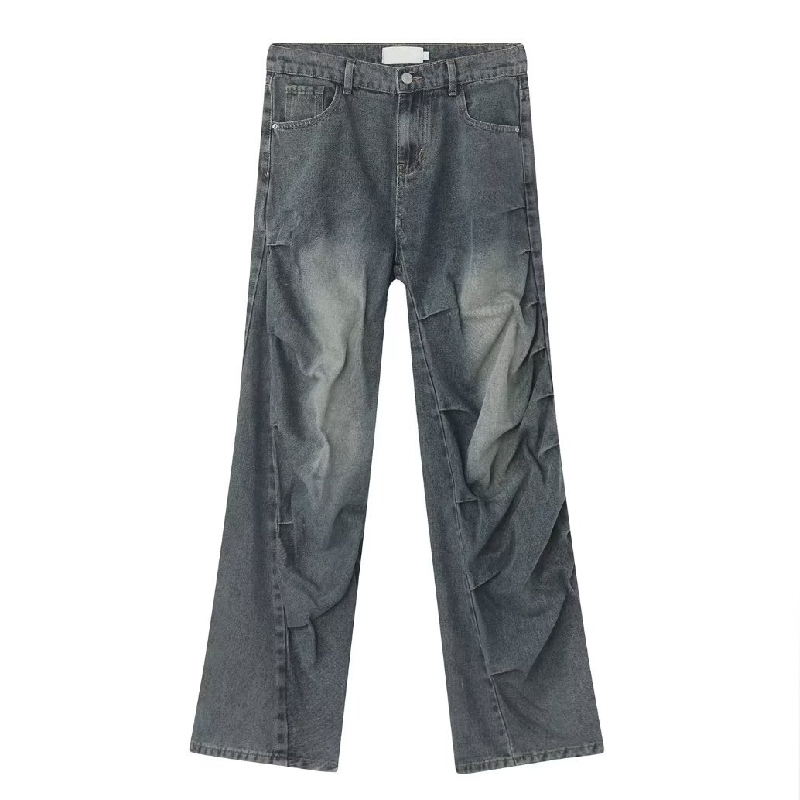 Retro Irregular Pleated Design Jeans