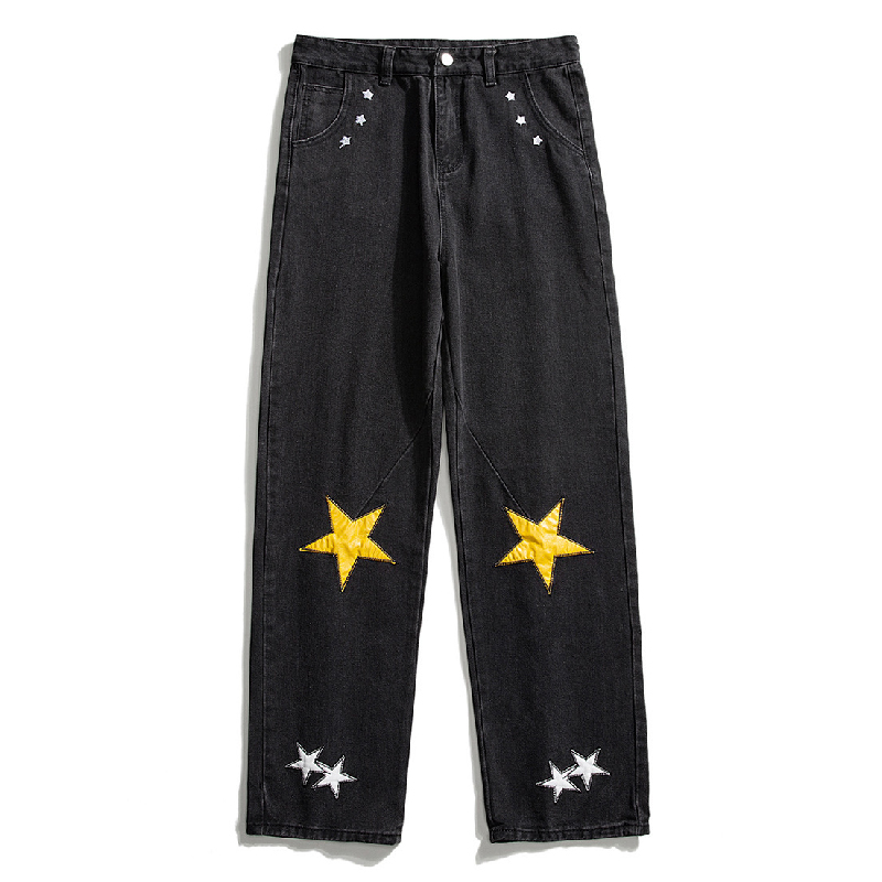 Personalized Five-Pointed Star Embroidered Jeans