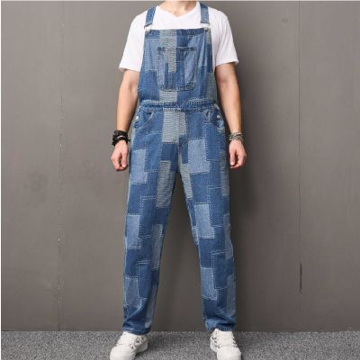 Men's stylish patchwork denim jumpsuit