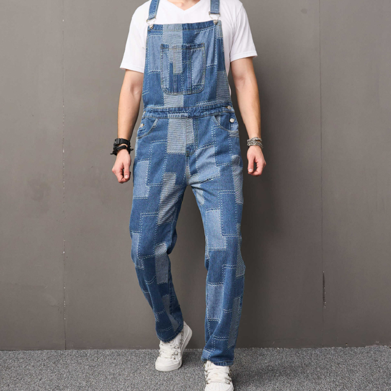 Men's stylish patchwork denim jumpsuit