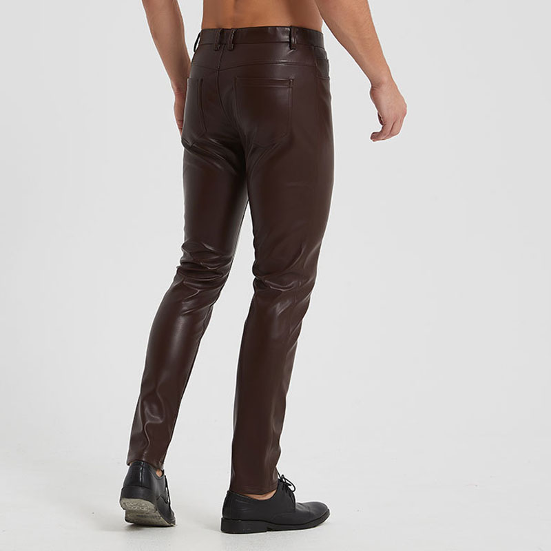Brown Solid Color Motorcycle Leather Pants