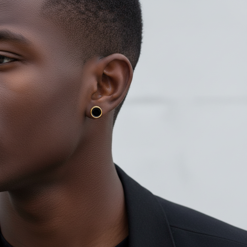  Simple Round Black Greek Key Earrings