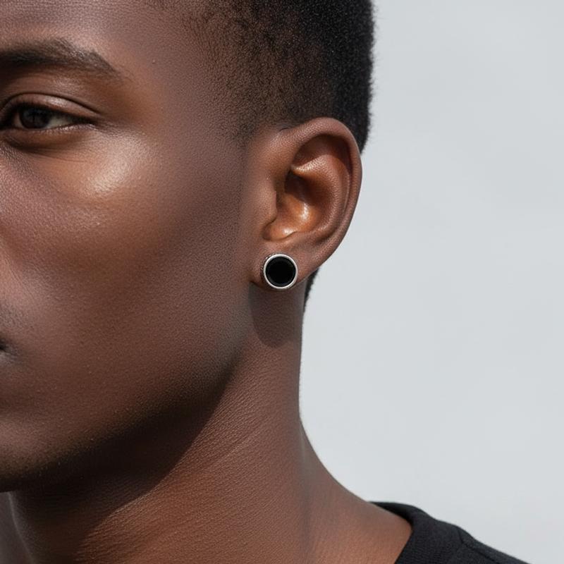  Simple Round Black Greek Key Earrings