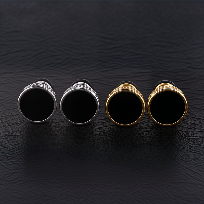  Simple Round Black Greek Key Earrings