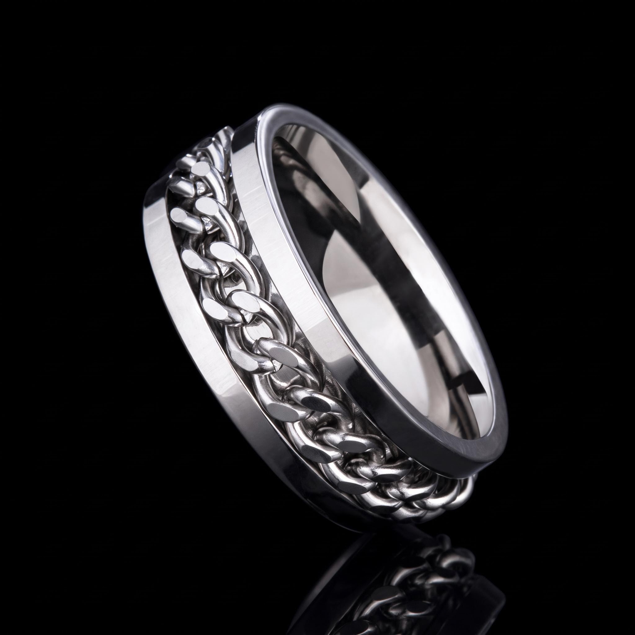 Rotating Titanium Steel Cuban Chain Fidget Ring Rotating Titanium Steel Cuban Chain Fidget Ring