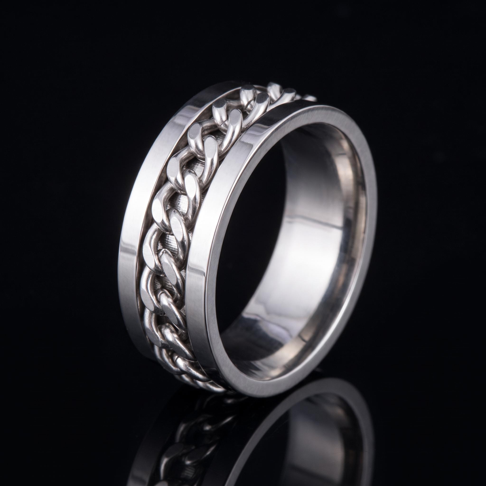 Rotating Titanium Steel Cuban Chain Fidget Ring Rotating Titanium Steel Cuban Chain Fidget Ring