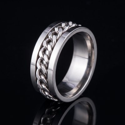 Rotating Titanium Steel Cuban Chain Fidget Ring