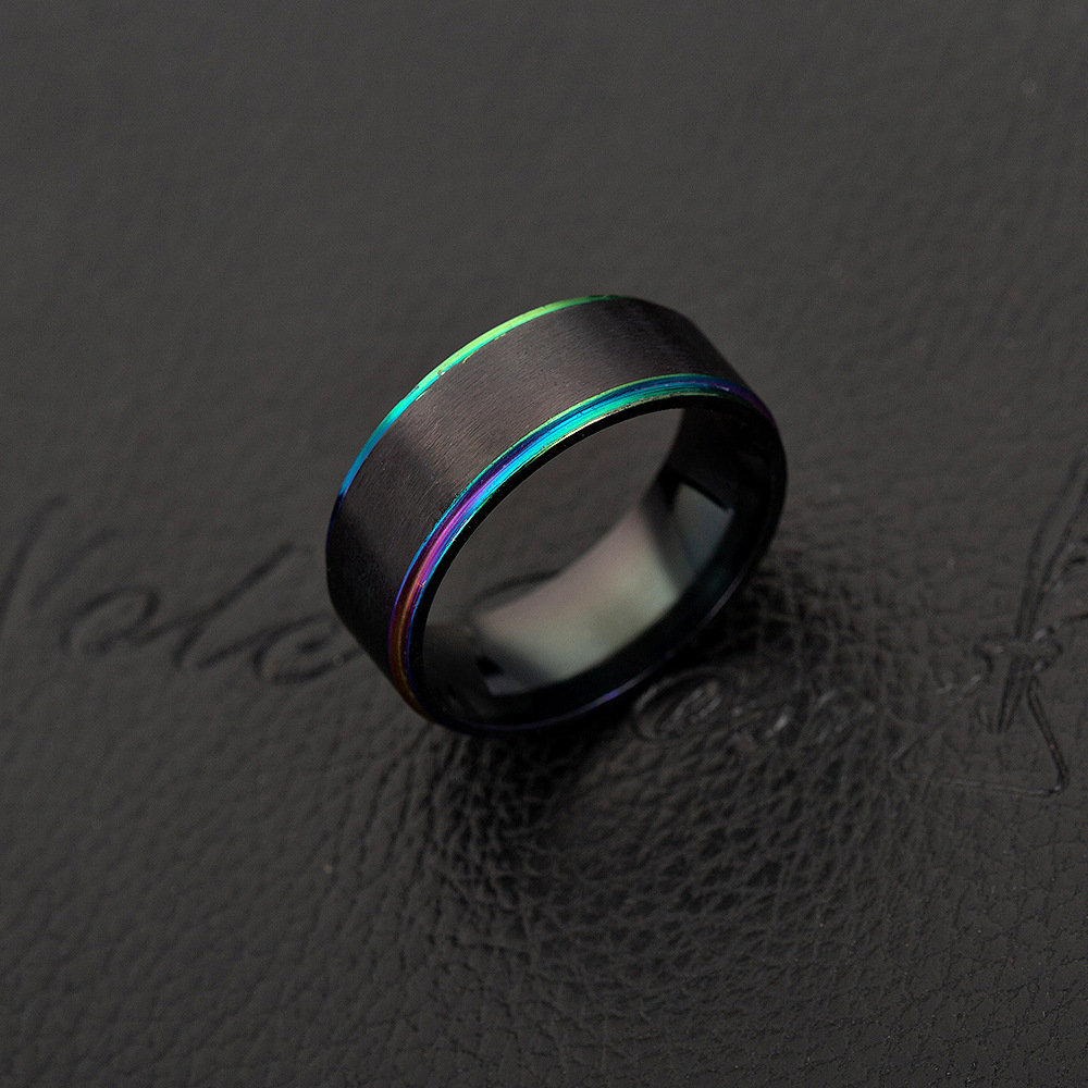 Men's Black Steel with Multi-color Ring Simple Band