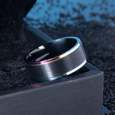 Men's Black Steel with Multi-color Ring Simple Band