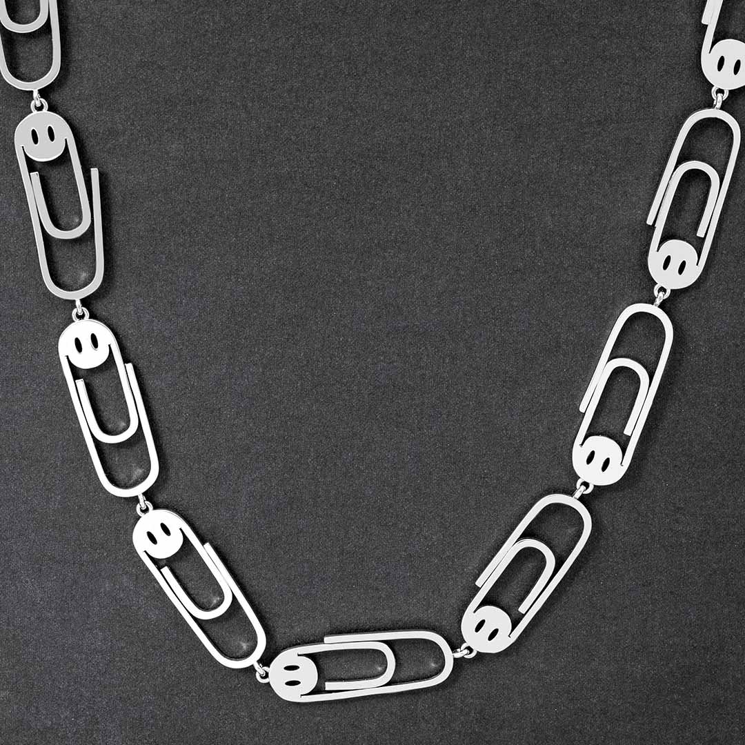 Stainless Steel Paperclip Smile Face Necklace