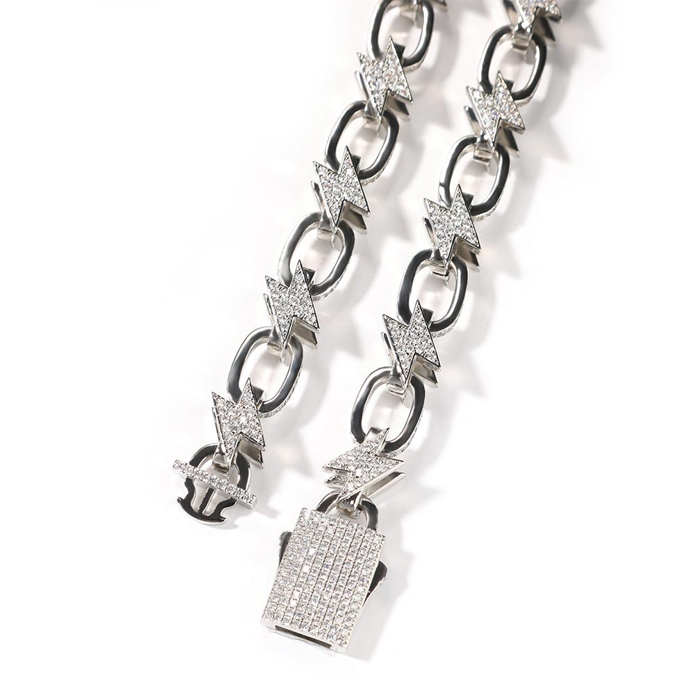 Iced Lightning Bolt Cable Chain with Box Clasp