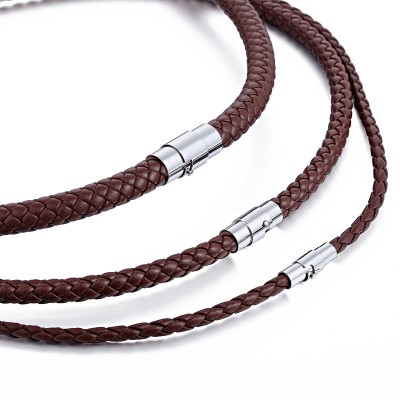 4mm/6mm/7mm Men's Brown Braided Rope Leather Necklace Choker with Magnetic Clasp