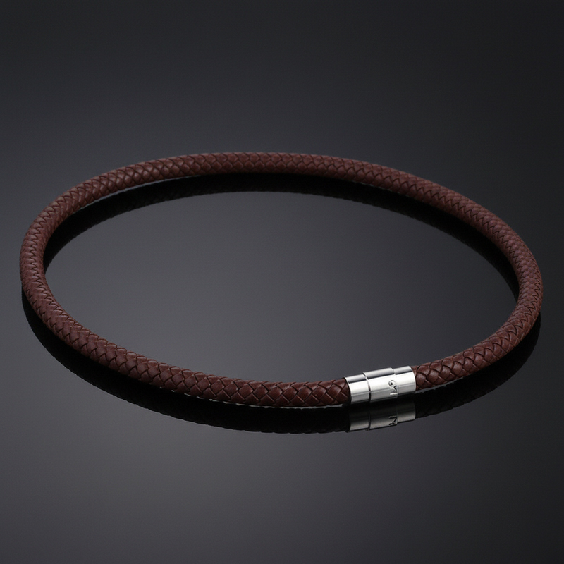 4mm/6mm/7mm Men's Brown Braided Rope Leather Necklace Choker with Magnetic Clasp
