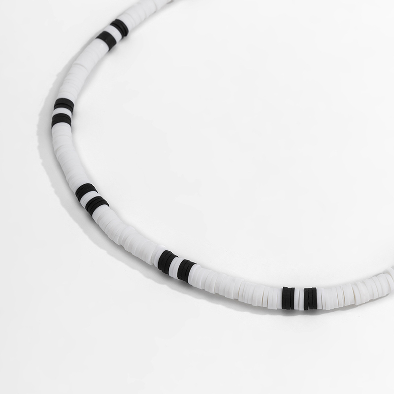 Black and White Patchwork Clay Necklace