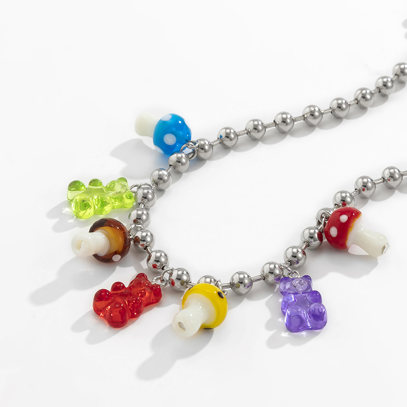  Colorful Acrylic Bear Mushroom Pendant Necklace