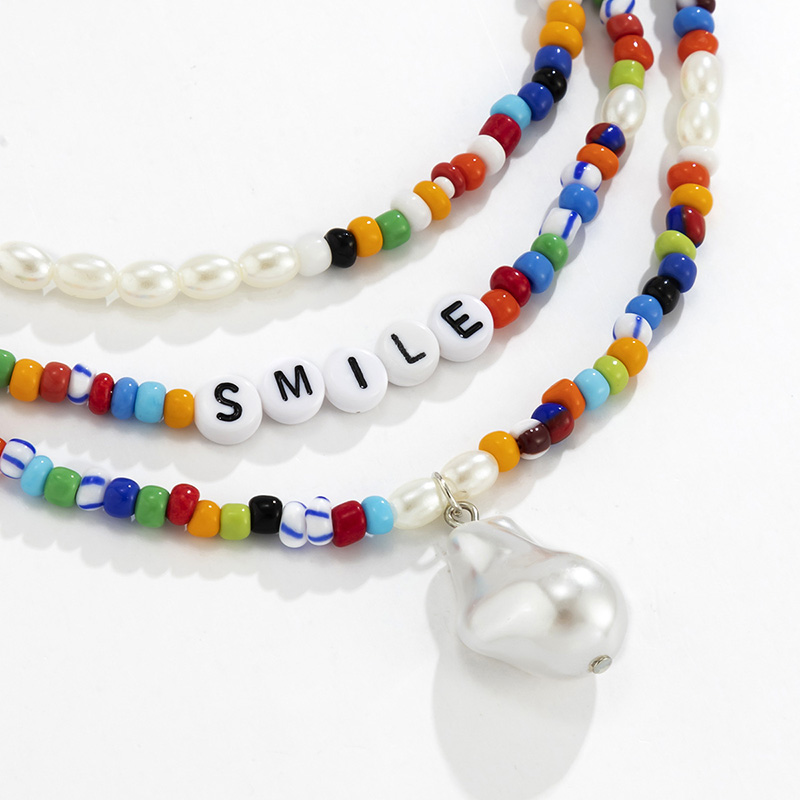 Colored Multi-layer Special-shaped Pearl Letter Millet Bead Necklace