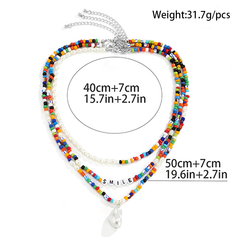 Colored Multi-layer Special-shaped Pearl Letter Millet Bead Necklace