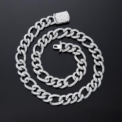 13mm Iced Figaro Chain in White Gold