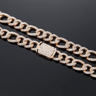 13mm Iced Figaro Chain in Gold
