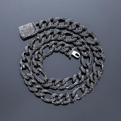 13mm Iced Figaro Chain in Black Gold Write a review