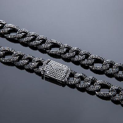 13mm Iced Figaro Chain in Black Gold Write a review