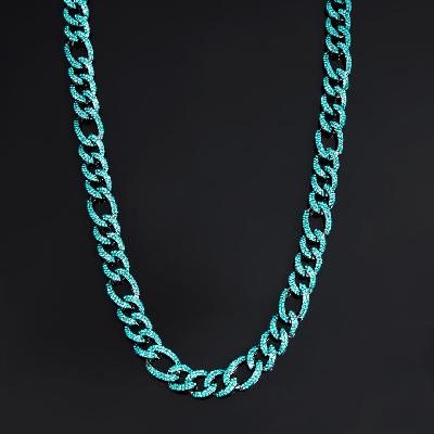 13mm Mint Emerald Iced Figaro Chain in Black Gold