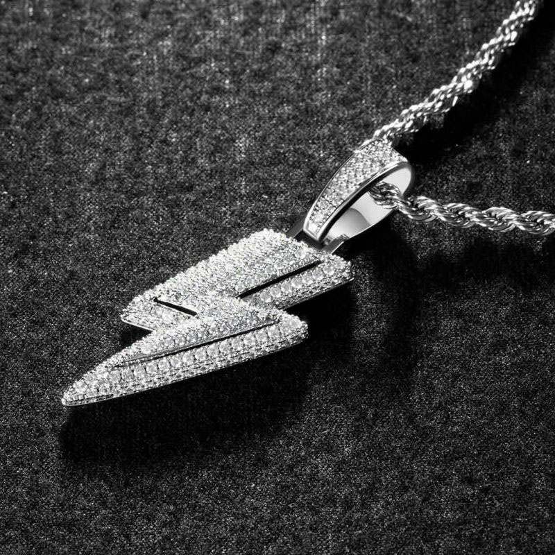 Iced Lightning Bolt Pendant in White Gold