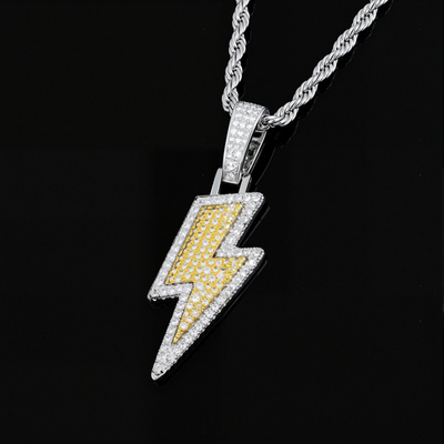 Iced Lightning Bolt Pendant in White Gold