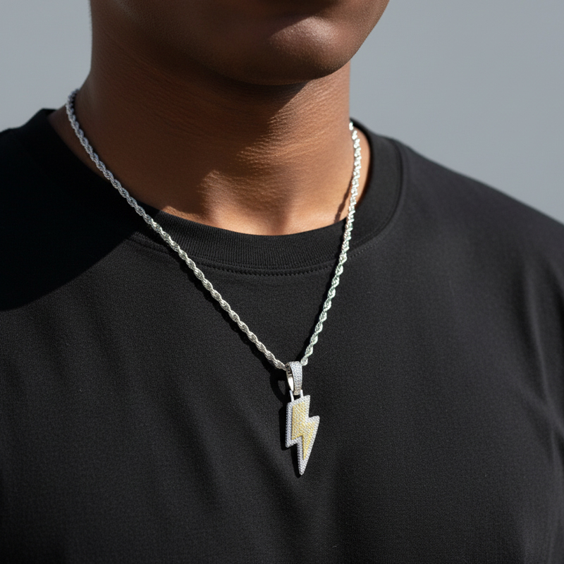 Iced Lightning Bolt Pendant in White Gold Iced Lightning Bolt Pendant in White Gold