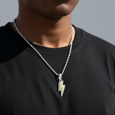 Iced Lightning Bolt Pendant in White Gold